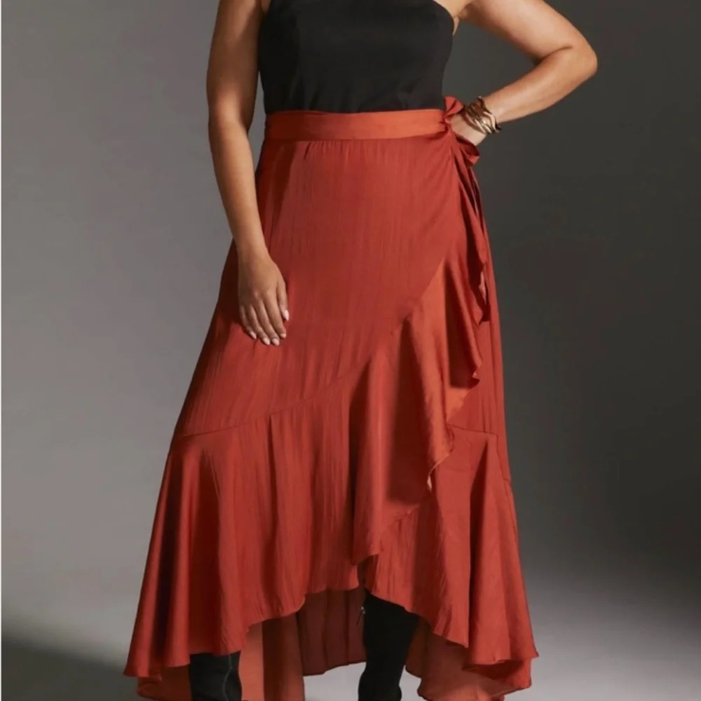 *Anthropologie Maeve Ruffled Wrap Maxi Skirt